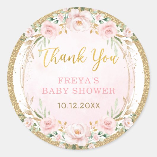 赤面ピンクフラワーリースベビーガールシャワー特典 ラウンドシール (正面)