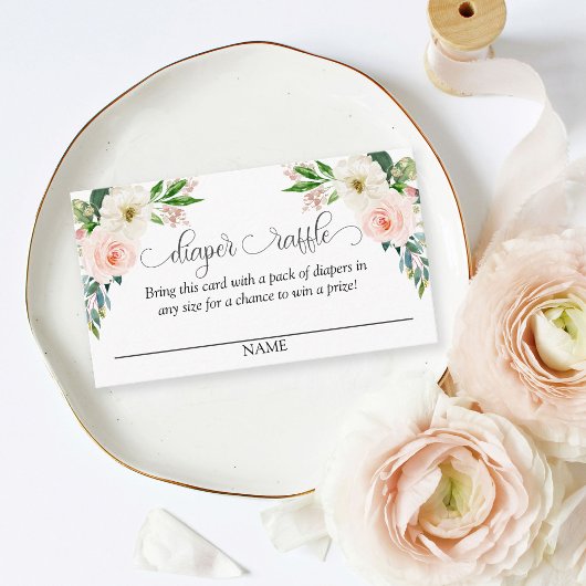 赤面ピンクフローラおむつラッフルスクリプト文字 エンクロージャーカード