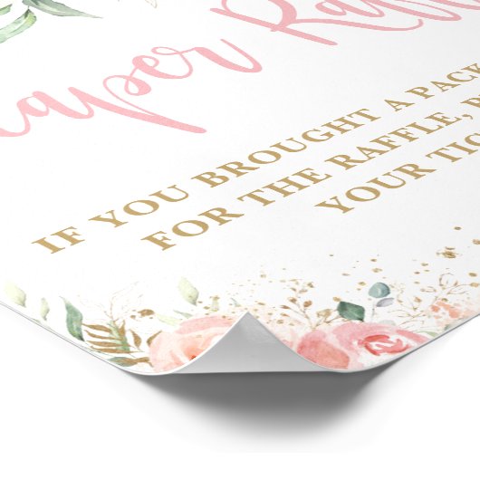 赤面ピンクフローラおむつラッフルベビーシャワーサイン ポスター (角)