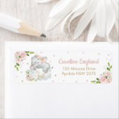 赤面ピンクフローラかわいいゾウ差出人住所 ラベル (インサイチュ)