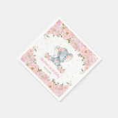 赤面ピンクフローラかわいいゾウ1歳の誕生日パーティー スタンダードカクテルナプキン (角)