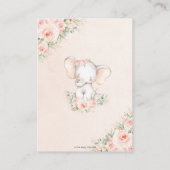 赤面ピンクフローラかわいいベビーゾウおむつラッフル エンクロージャーカード (裏面)