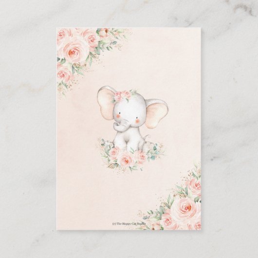 赤面ピンクフローラかわいいベビーゾウおむつラッフル エンクロージャーカード (裏面)