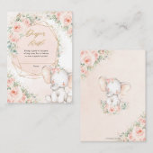 赤面ピンクフローラかわいいベビーゾウおむつラッフル エンクロージャーカード (正面/裏面)