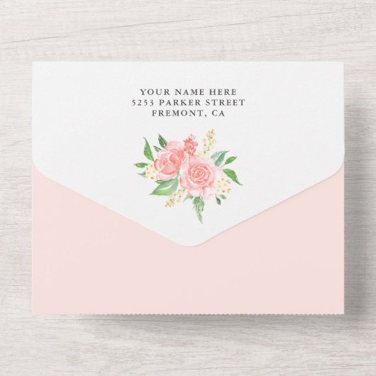 赤面ピンクフローラかわいい象の赤ちゃんシャワー オールインワン招待状 (裏面)