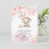 赤面ピンクフローラかわいい象の赤ちゃんシャワー 招待状 (スタンド正面)