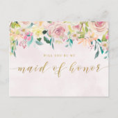 赤面ピンクフローラがメイド・オブ・オーナー（花嫁付き添い人） インビテーションポストカード (正面)