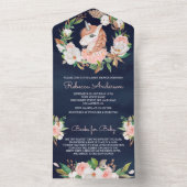 赤面ピンクフローラがユニコーン・ネイビー・ベビー・シャワーを編み上げる オールインワン招待状 (内側)