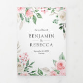 赤面ピンクフローラすべてQRコード結婚の 三つ折り招待状 (カバー)