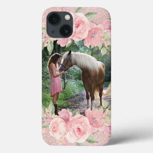 赤面ピンクフローラとグリッターペット馬の写真 Case-Mate iPhoneケース (裏面)
