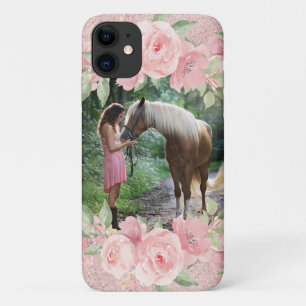 赤面ピンクフローラとグリッターペット馬の写真 iPhone 11 ケース