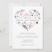 赤面ピンクフローラとフェザーボホハート結婚ズ 招待状 (正面)