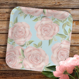 赤面ピンクフローラとブルー ペーパープレート