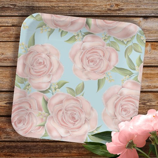 赤面ピンクフローラとブルー ペーパープレート