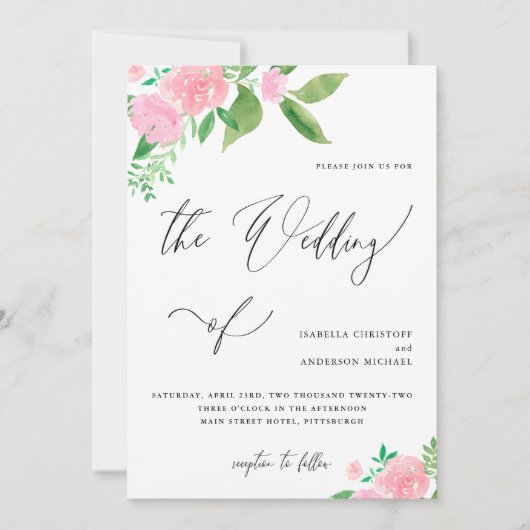 赤面ピンクフローラと書結婚道 招待状 (正面)