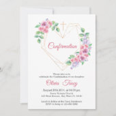 赤面ピンクフローラと金ゴールドハート 招待状 (正面)