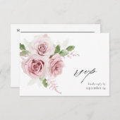 赤面ピンクフローラと食事RSVPカード 出欠カード (正面/裏面)