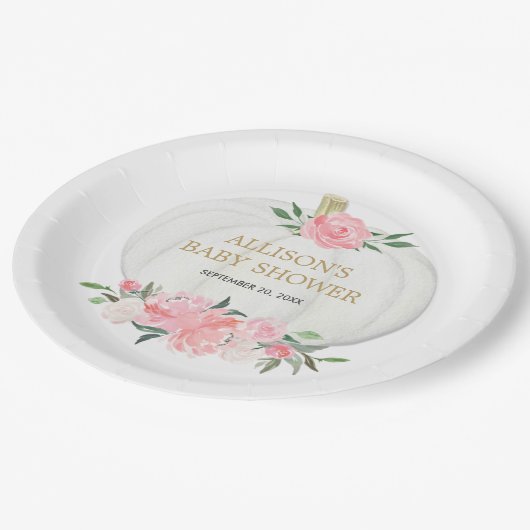 赤面ピンクフローラの白いカボチャ ペーパープレート (アングル)