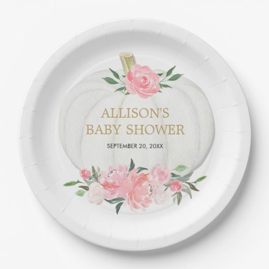 赤面ピンクフローラの白いカボチャ ペーパープレート (正面)