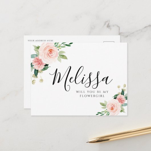 赤面ピンクフローラはフローラルカード ポストカード (正面/裏面インサイチュ)