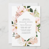 赤面ピンクフローラアジサイのカップルのシャワー 招待状 (正面)