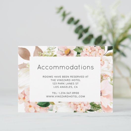 赤面ピンクフローラアジサイ結婚ズアコモデーション エンクロージャーカード (スタンド正面)