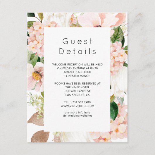 赤面ピンクフローラアジサイ結婚ズゲスト詳細 エンクロージャーカード (正面)