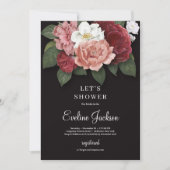 赤面ピンクフローラアットブラックバックグラウンド招待状 招待状 (正面)