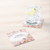 赤面ピンクフローラアフタヌーンティーパーティー スクエアペーパーコースター (インサイチュ)