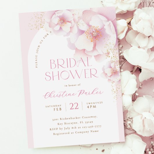 赤面ピンクフローラアーチブライダルシャワー招待 招待状