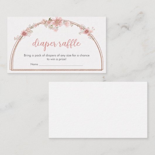 赤面ピンクフローラアーチ赤ちゃんシャワーおむつラッフル エンクロージャーカード (正面/裏面)