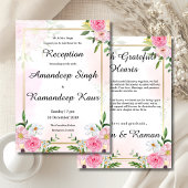 赤面ピンクフローラインディアン披露宴招待カード 招待状