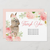 赤面ピンクフローライースターバニー サンキューカード (正面/裏面)