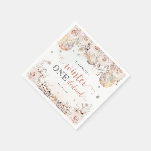 赤面ピンクフローラウィンターオネダーランドガール誕生日 スタンダードカクテルナプキン (角)