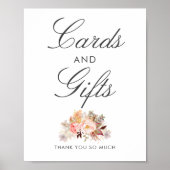 赤面ピンクフローラウェディングカードとギフトサイン ポスター (正面)