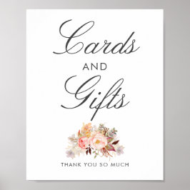 赤面ピンクフローラウェディングカードとギフトサイン ポスター