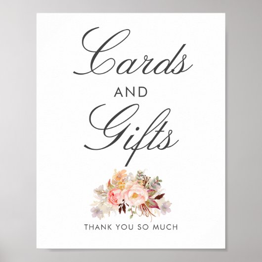 赤面ピンクフローラウェディングカードとギフトサイン ポスター (正面)