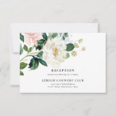 赤面ピンクフローラウェディングレセプションカード 招待状 (正面)