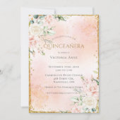 赤面ピンクフローラウォーターカラー金ゴールドキンセアニラ 招待状 (正面)