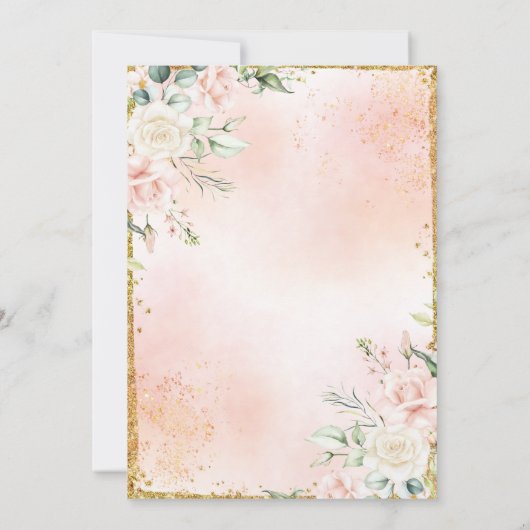 赤面ピンクフローラウォーターカラー金ゴールドキンセアニラ 招待状 (裏面)