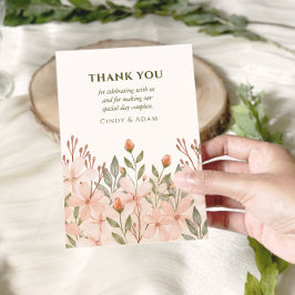 赤面ピンクフローラウォーター結婚カラー サンキューカード