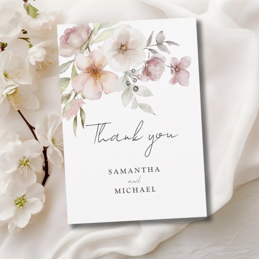 赤面ピンクフローラウォーター結婚カラー サンキューカード