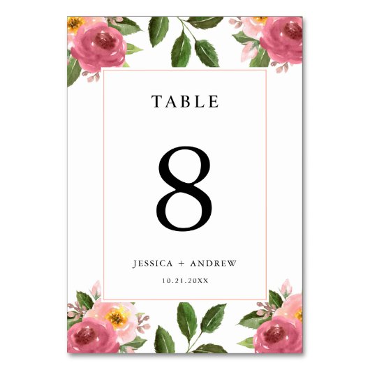 赤面ピンクフローラウォーター結婚カラー テーブルナンバー (正面)