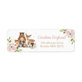 赤面ピンクフローラウッドランドアニマルズ差出人住所 ラベル (正面)