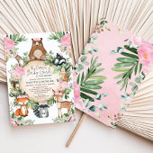 赤面ピンクフローラウッドランドフォレストガールベビーシャワー 招待状