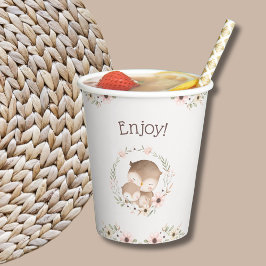 赤面ピンクフローラウッドランドフクロウ赤ちゃんシャワー 紙コップ