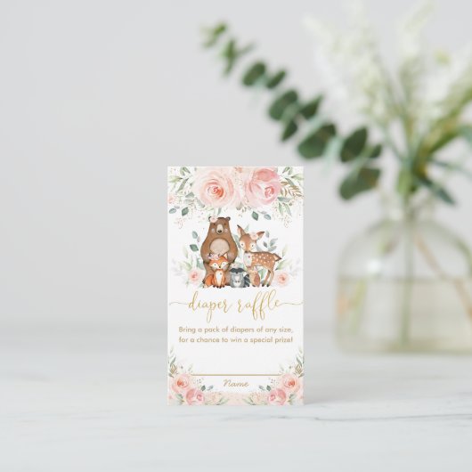 赤面ピンクフローラウッドランドベビーおむつラッフル エンクロージャーカード (スタンド正面)