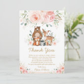 赤面ピンクフローラウッドランドベビーシャワー誕生日 サンキューカード (スタンド正面)