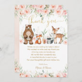赤面ピンクフローラウッドランドベビーシャワー誕生日T サンキューカード (正面/裏面)