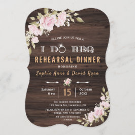 赤面ピンクフローラウッドI DO BBQリハーサルディナー 招待状